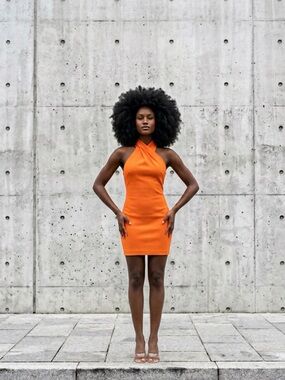rachel roy orange dress Rachel Roy Harland Crossover Halter Midi Dress in Orange